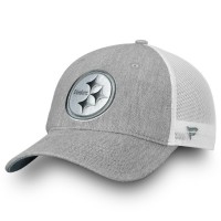 Men's Pittsburgh Steelers NFL Pro Line by Fanatics Branded Heathered Gray/White Lux Slate Trucker Adjustable Hat 2998606